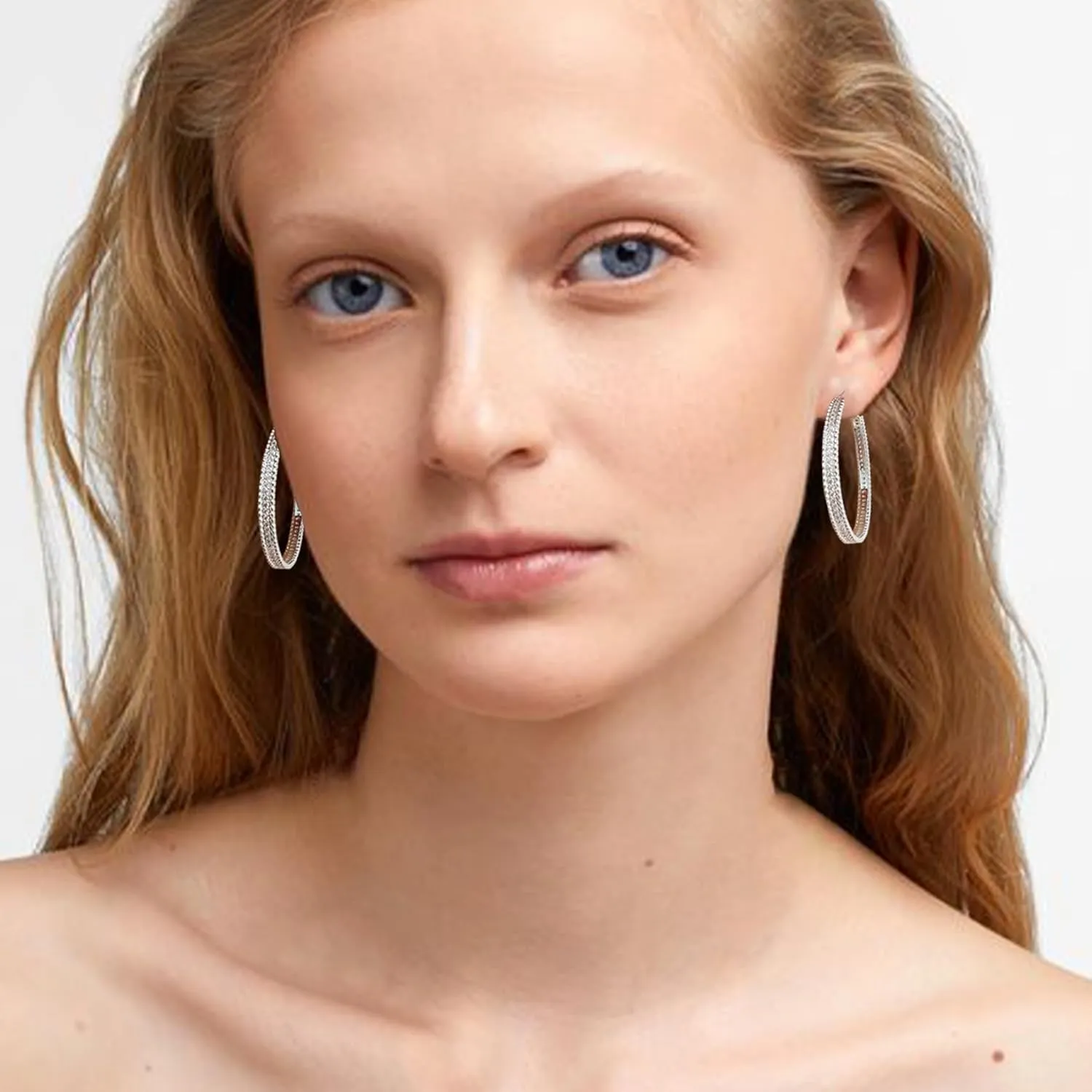 PABBEU 925 Sterling Silver Hoop Earrings, Hypoallergenic Silver Hoop Earrings for Women Lightweight Gold Hoop Earrings, Fashion Rhinestone Cubic Zirconia Large Hoop Earrings 30MM/40MM/50MM