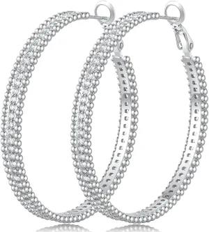 PABBEU 925 Sterling Silver Hoop Earrings, Hypoallergenic Silver Hoop Earrings for Women Lightweight Gold Hoop Earrings, Fashion Rhinestone Cubic Zirconia Large Hoop Earrings 30MM/40MM/50MM