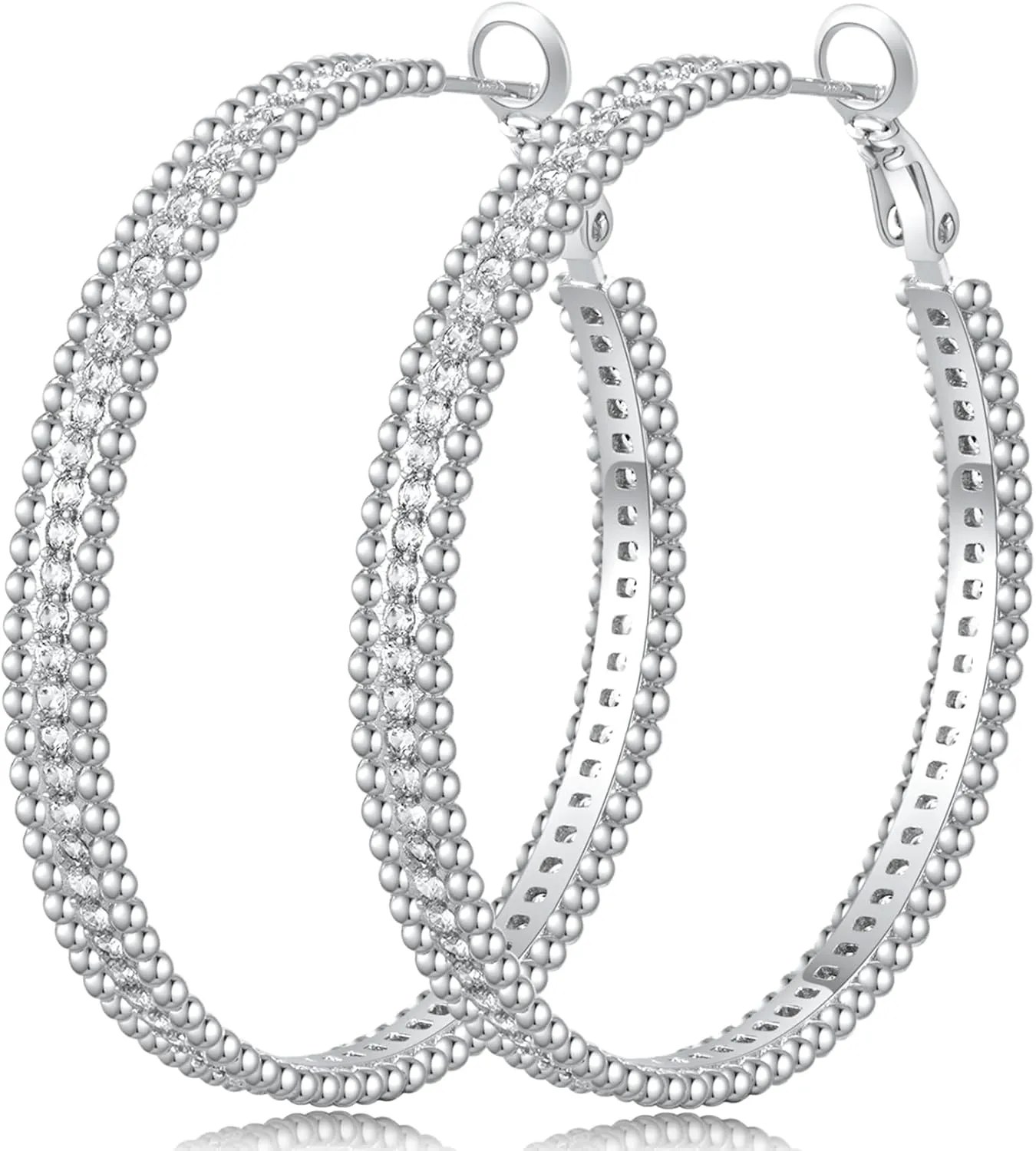 PABBEU 925 Sterling Silver Hoop Earrings, Hypoallergenic Silver Hoop Earrings for Women Lightweight Gold Hoop Earrings, Fashion Rhinestone Cubic Zirconia Large Hoop Earrings 30MM/40MM/50MM