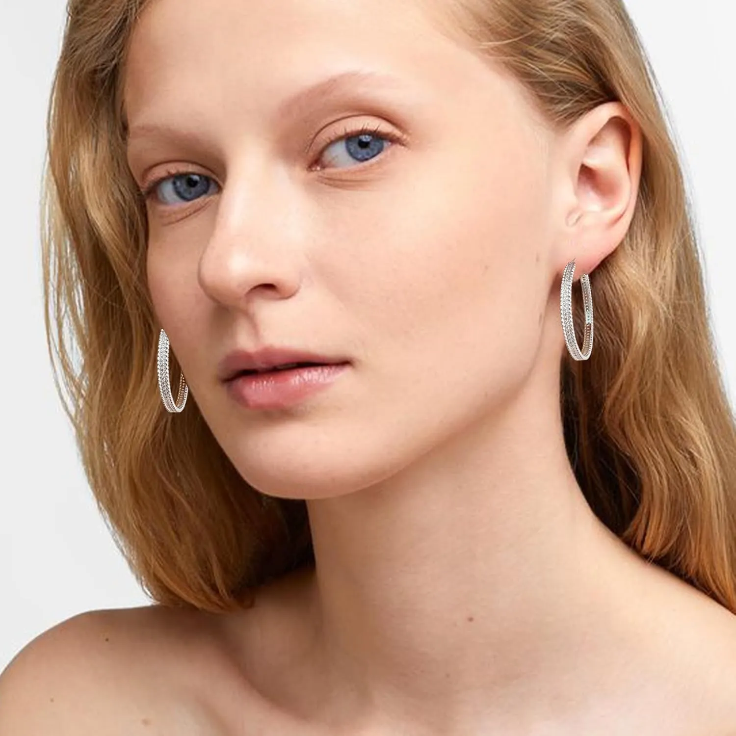 PABBEU 925 Sterling Silver Hoop Earrings, Hypoallergenic Silver Hoop Earrings for Women Lightweight Gold Hoop Earrings, Fashion Rhinestone Cubic Zirconia Large Hoop Earrings 30MM/40MM/50MM