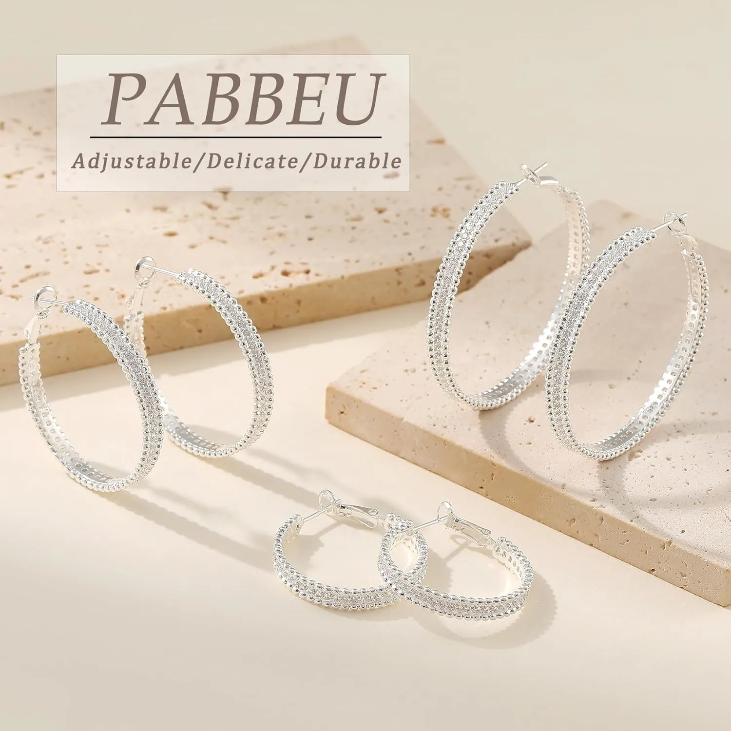 PABBEU 925 Sterling Silver Hoop Earrings, Hypoallergenic Silver Hoop Earrings for Women Lightweight Gold Hoop Earrings, Fashion Rhinestone Cubic Zirconia Large Hoop Earrings 30MM/40MM/50MM