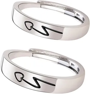 PartyKindom Couples Matching Ring Set Gold Heart Shape Adjustable Women Men Wedding Engagement Bands