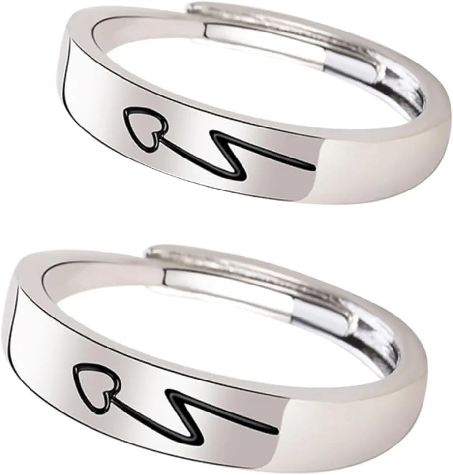 PartyKindom Couples Matching Ring Set Gold Heart Shape Adjustable Women Men Wedding Engagement Bands