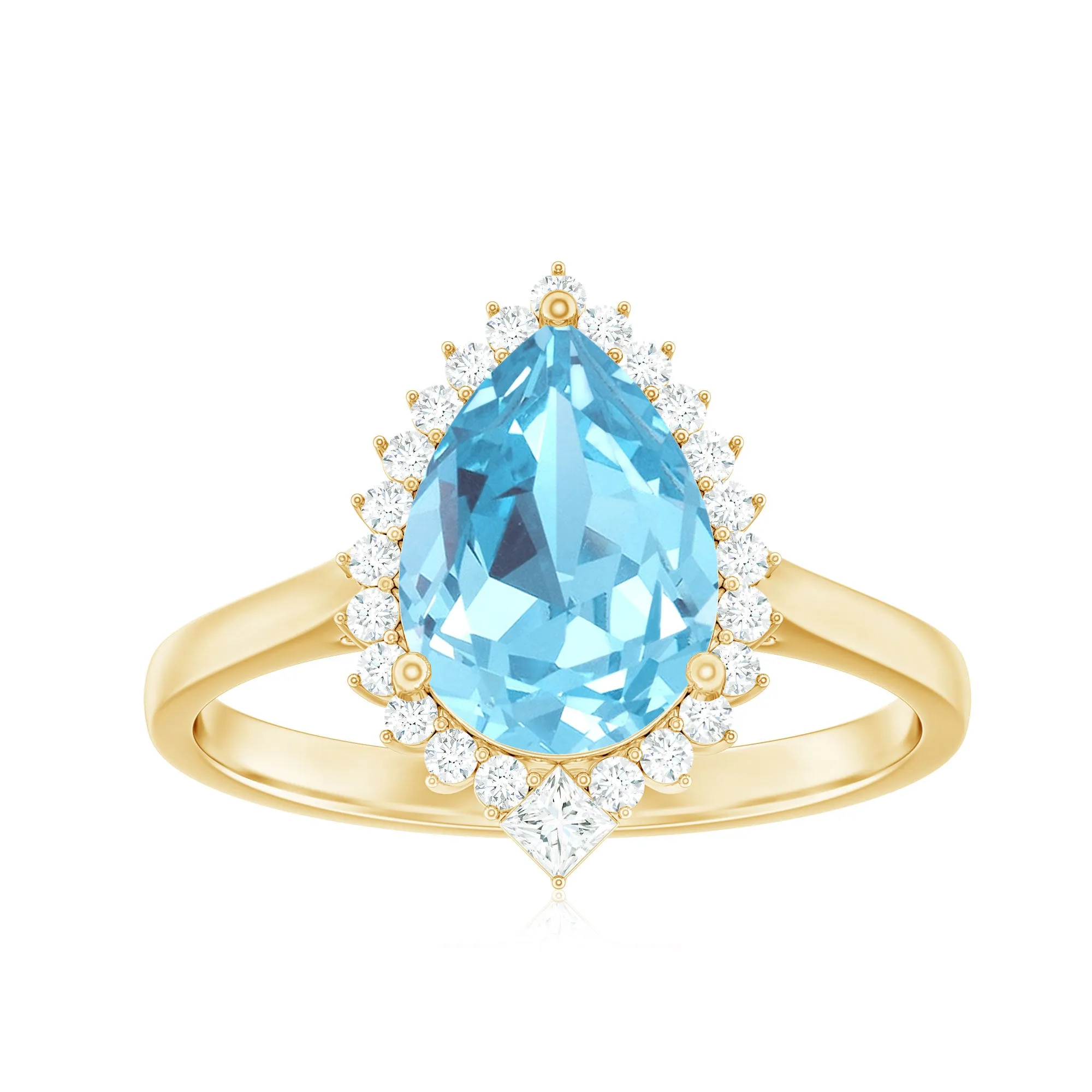 Pear Shape Aquamarine Statement Engagement Ring with Diamond Halo