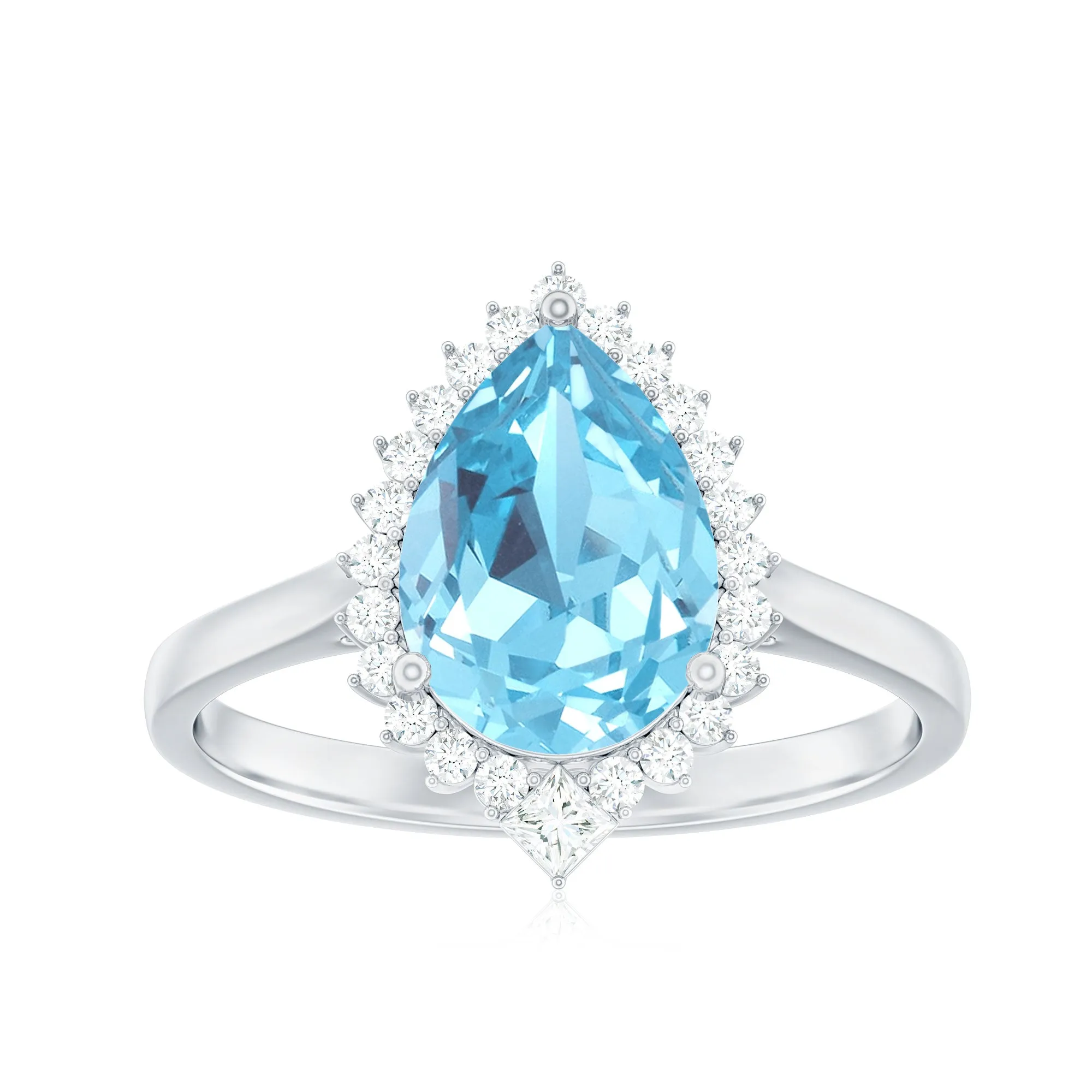 Pear Shape Aquamarine Statement Engagement Ring with Diamond Halo