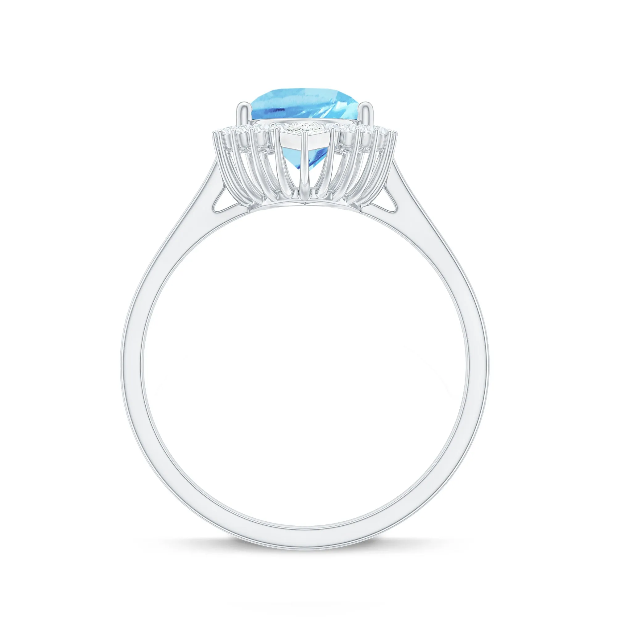 Pear Shape Aquamarine Statement Engagement Ring with Diamond Halo