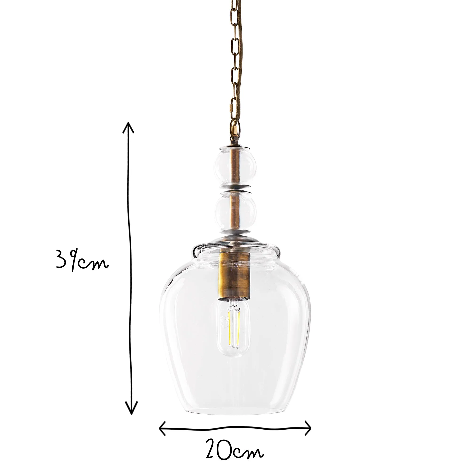 Pecadillo pendant light in glass with brass
