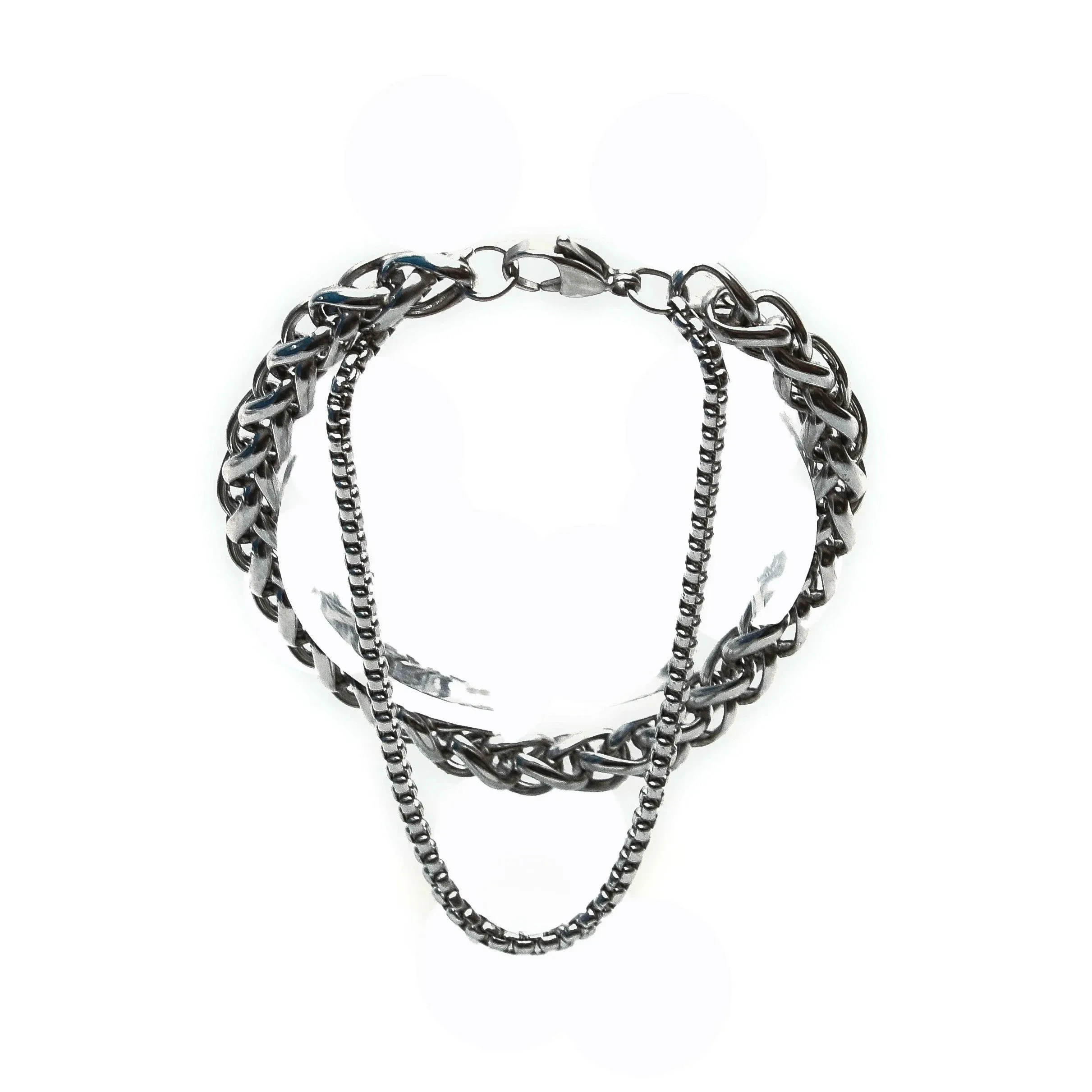 Perdido Stainless Steel Wheat & Box Chain Bracelet