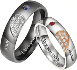 Personalized Couples Rings - Matching Promise Rings for Him & Her - Wedding Engagement Band Sets