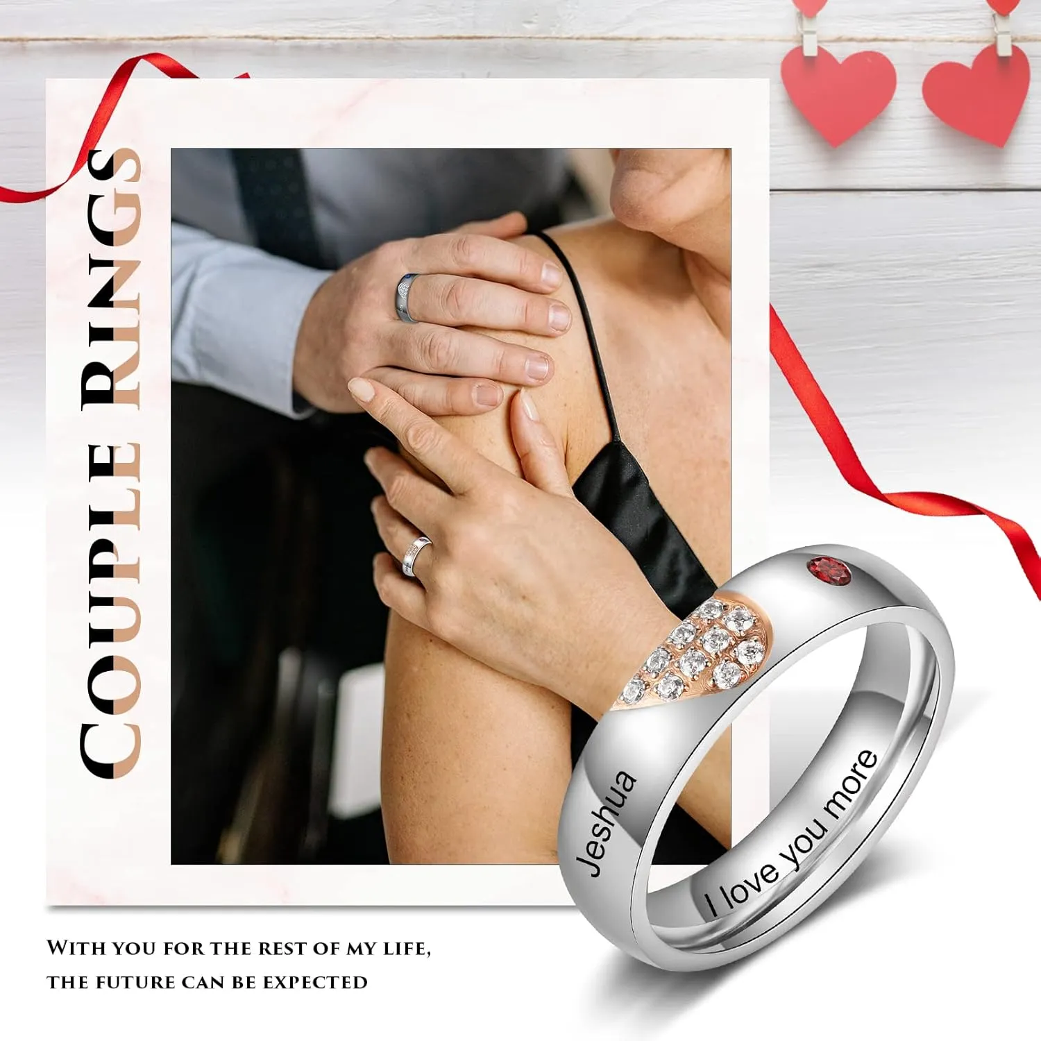Personalized Couples Rings - Matching Promise Rings for Him & Her - Wedding Engagement Band Sets