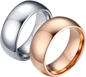 Personalized Rings Engraved Couple Rings for Men and Women,Tungsten Rings Wedding Silver Rose Gold Ring with Round 8MM Rings Couple