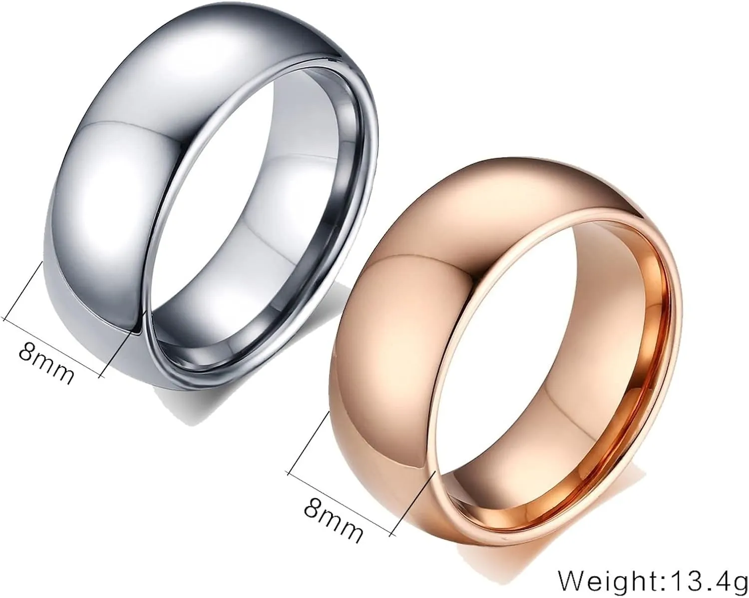 Personalized Rings Engraved Couple Rings for Men and Women,Tungsten Rings Wedding Silver Rose Gold Ring with Round 8MM Rings Couple