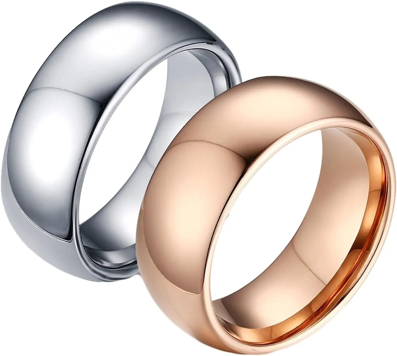 Personalized Rings Engraved Couple Rings for Men and Women,Tungsten Rings Wedding Silver Rose Gold Ring with Round 8MM Rings Couple