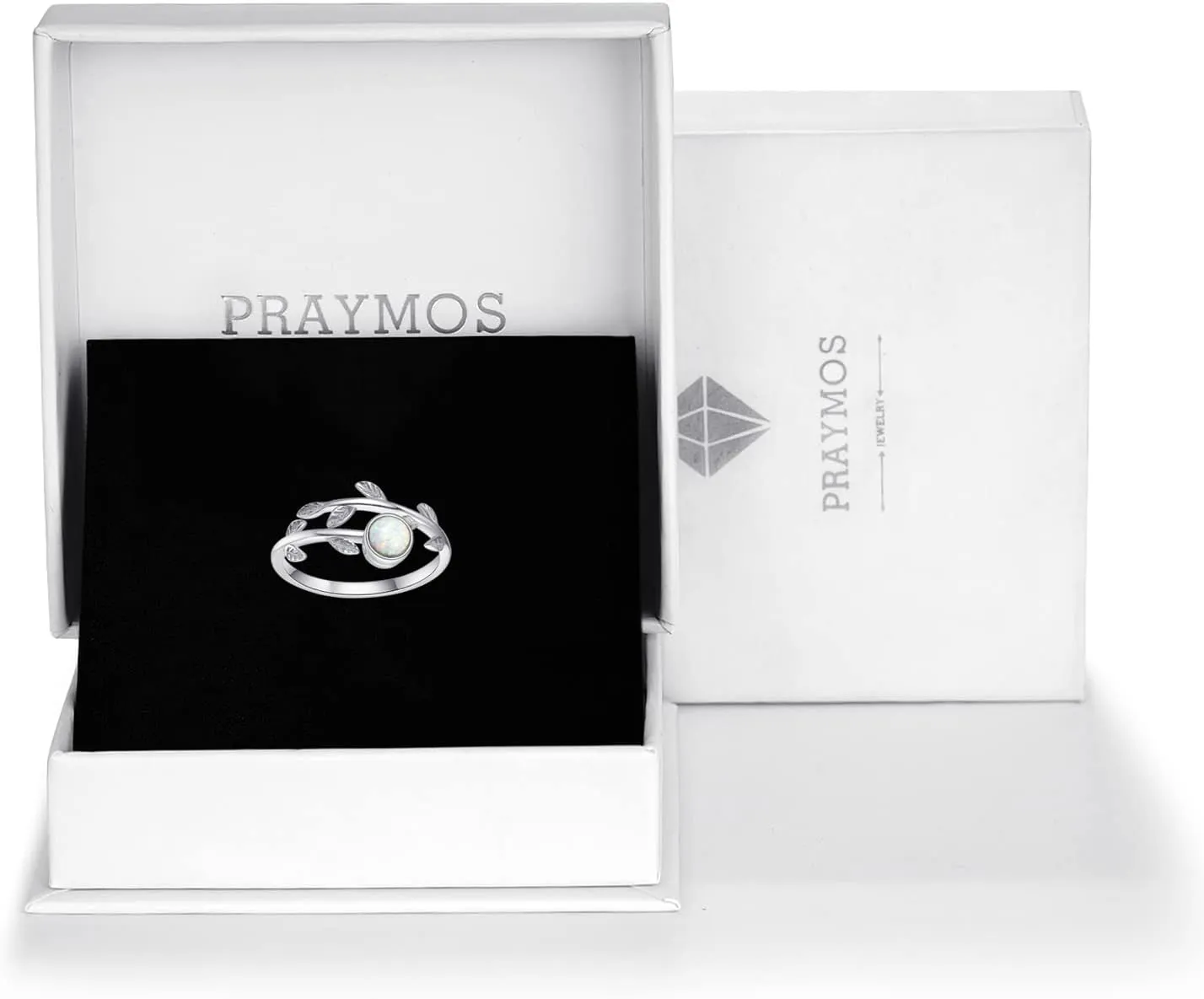 PRAYMOS Anxiety Rings Sterling Silver Fidget Spin Rings for Anxiety for Women Adjustable Open Stress Relief Ring Opal Moonstone Leaf Rings