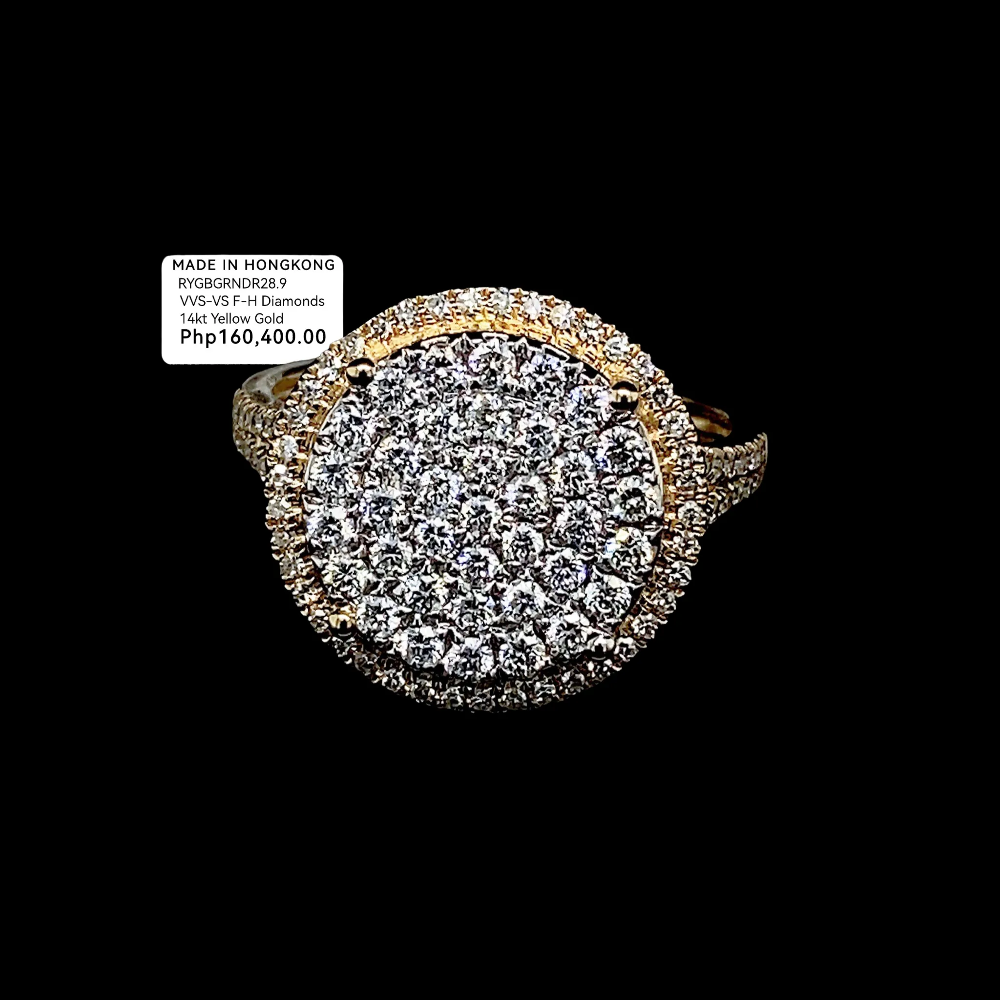 PREORDER | Golden Large Round Paved Band Diamond Ring 14kt