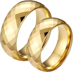 Promise Rings for Couples, Gold Tungsten Rings for Men Multi-Faceted Ring 8mm Rings for Men and Women
