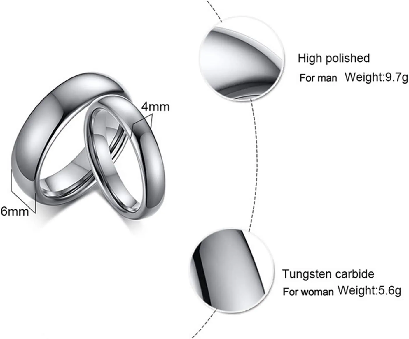 Promise Rings Personalized Engagement Ring Couple,Rings Tungsten Wedding 3/6MM Silver Ring with Polished Round Couple Promise Rings