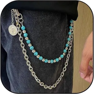 Punk Layered Pants Chain for Men Layered Silver Coin Beaded Wallet Chain Goth Hip Hop Jean Pocket Chains Punk Wallet Pocket Accessories for Women and Men