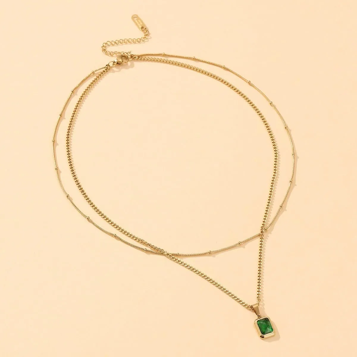 Q&D&S 18k Gold Emerald Necklace for WomenBirthstone Rectangle Princess Cut Charm NecklaceBlue Sapphire or Green Emerald Gemstone Pendant Necklace