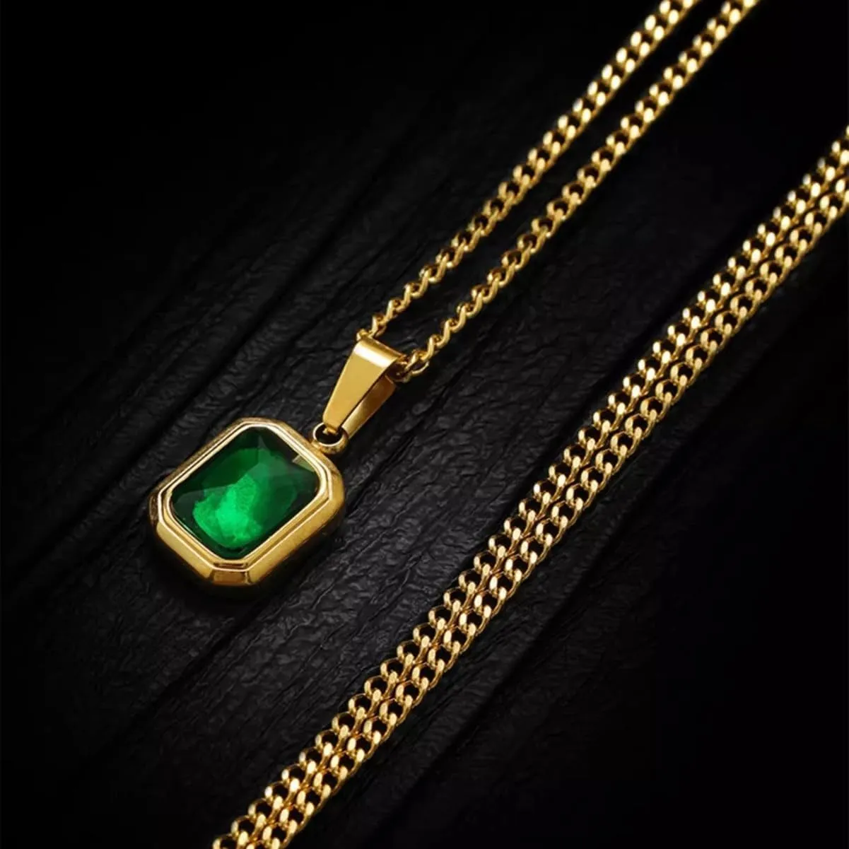 Q&D&S 18k Gold Emerald Necklace for Women??Birthstone Rectangle Princess Cut Charm Necklace??Blue Sapphire or Green Emerald Gemstone Pendant Necklace