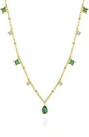 QueenBee 14K Gold Emerald Cubic Zirconia Pendant ?C Elegant Dainty Gemstone Drop Necklace for Women, Hypoallergenic Gold Chain, Valentine??s Day, Birthday, Bridesmaid, Mother??s Day Gift