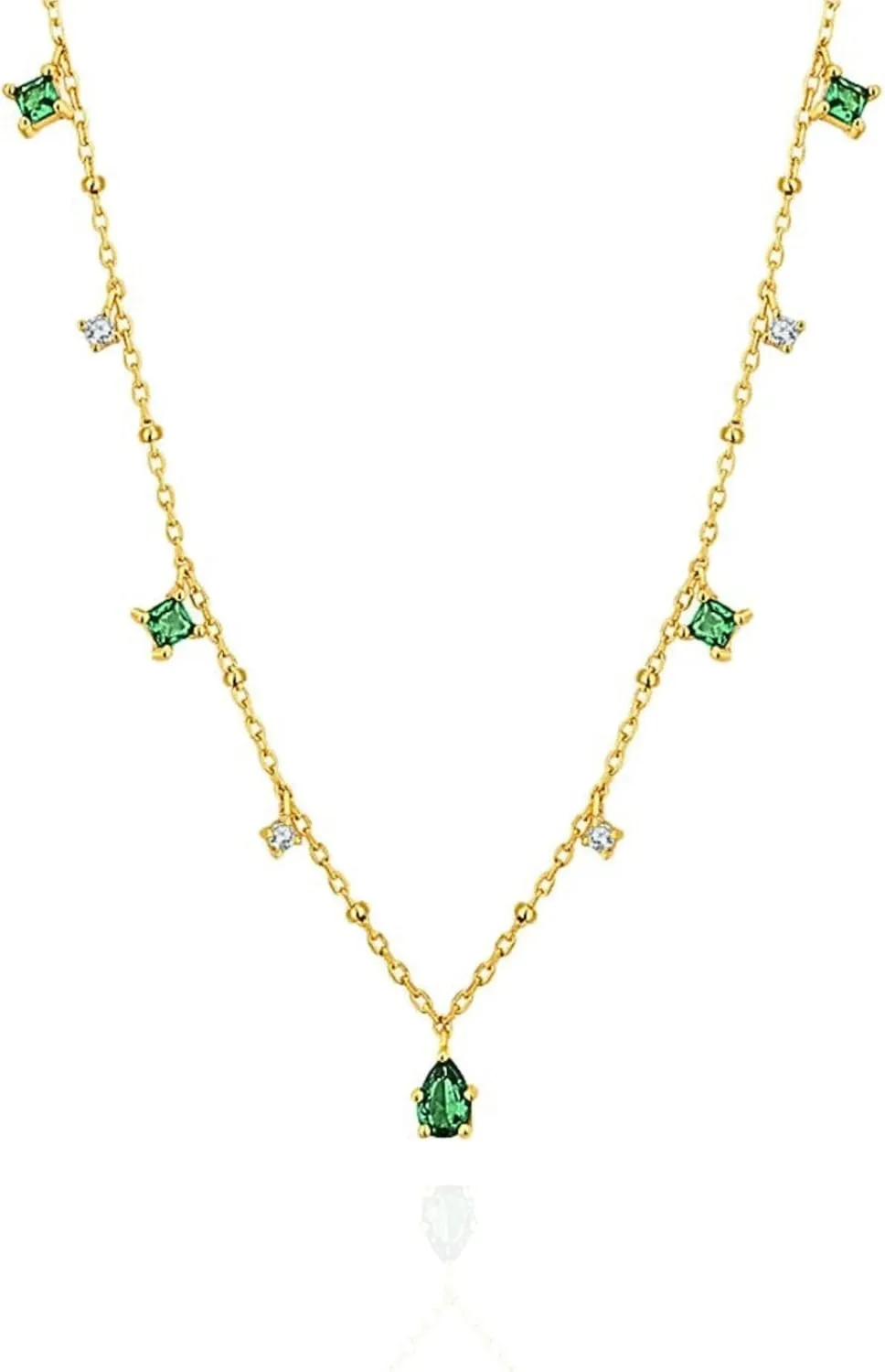 QueenBee 14K Gold Emerald Cubic Zirconia Pendant ?C Elegant Dainty Gemstone Drop Necklace for Women, Hypoallergenic Gold Chain, Valentine??s Day, Birthday, Bridesmaid, Mother??s Day Gift