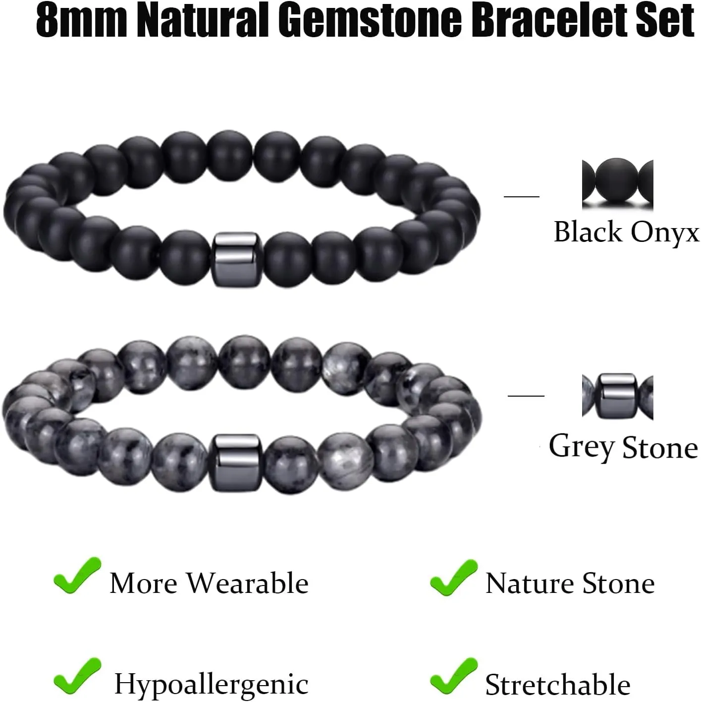 RANKEEF Tiger Eye Bracelet For Men 8MM Natural Stone Stretch Adjustable Black Crystal Beaded Bracelet for Men Women Gifts