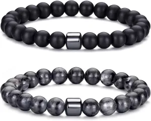 RANKEEF Tiger Eye Bracelet For Men 8MM Natural Stone Stretch Adjustable Black Crystal Beaded Bracelet for Men Women Gifts
