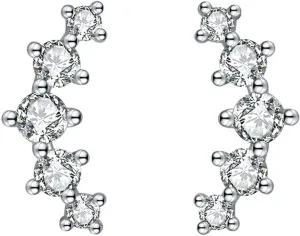 Reffeer Solid 925 Sterling Silver CZ Cuff Stud Earrings for Women Teens Crystals Stud Earrings Sparkle