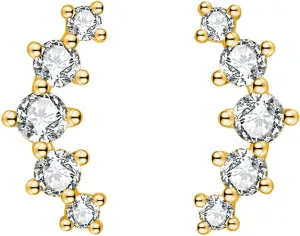 Reffeer Solid 925 Sterling Silver CZ Cuff Stud Earrings for Women Teens Crystals Stud Earrings Sparkle