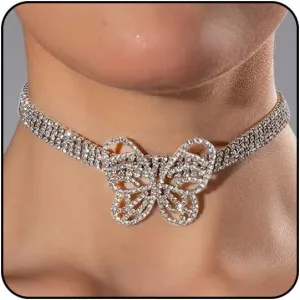 Rhinestone Butterfly Choker Necklaces for Women Silver Butterfly Necklaces for Women Sparkly Big Butterfly Necklace Butterfly Jewelry for Women