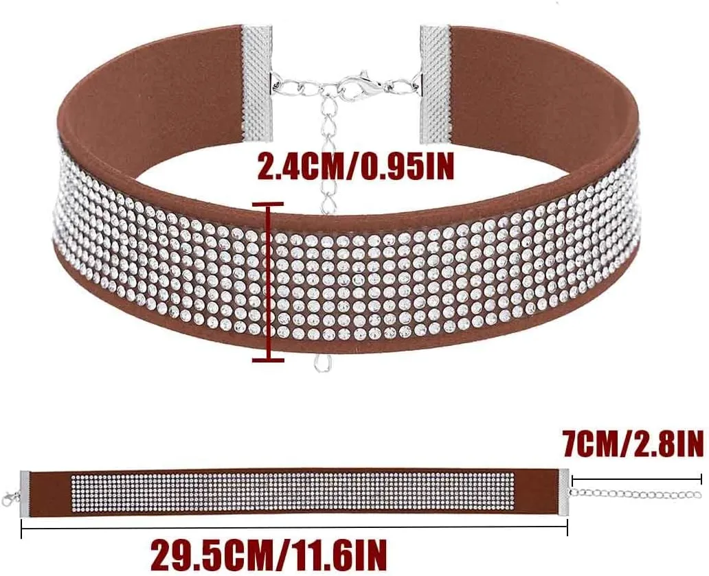 Rhinestone Choker Necklace Gothic Choker Collar Adjustable Velvet Choker Halloween Nighclub Rave Party Sparkle Crytal Necklaces for Women