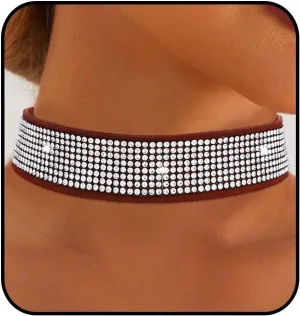 Rhinestone Choker Necklace Gothic Choker Collar Adjustable Velvet Choker Halloween Nighclub Rave Party Sparkle Crytal Necklaces for Women