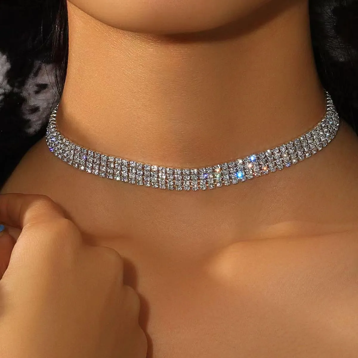 Rhinestone Choker Necklaces for Women Silver Diamond Choker and Earring Prom Jewelry Set for Women Sliver choker Necklace Bridal Jewelry for Wedding Prom jewelry Gift