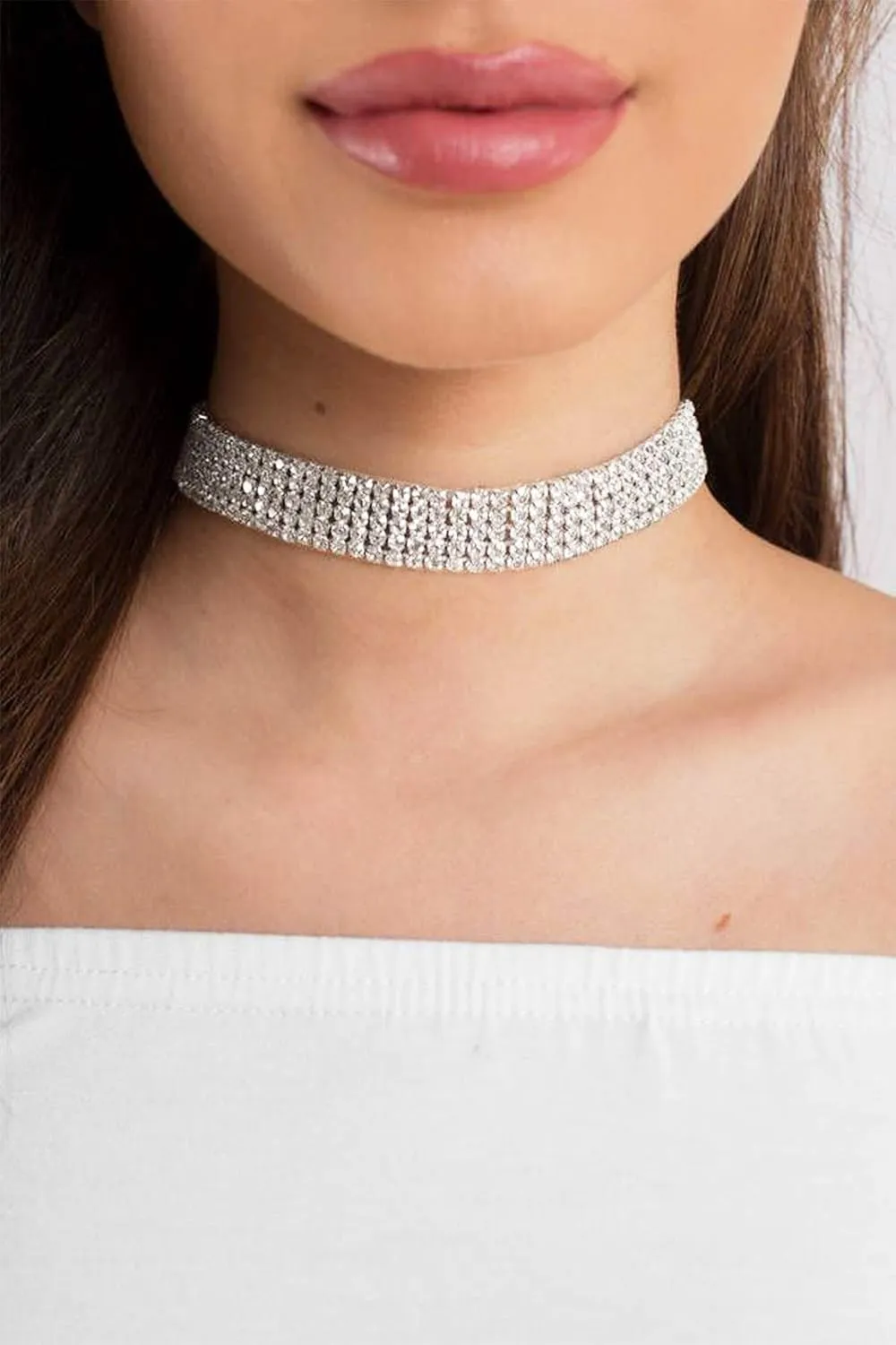 Rhinestone Choker Necklaces Silver Diamond Choker Bracelet Crystal Earrings Necklace Set for Women Sexy Rhinestone Party Wedding Jewelry Set