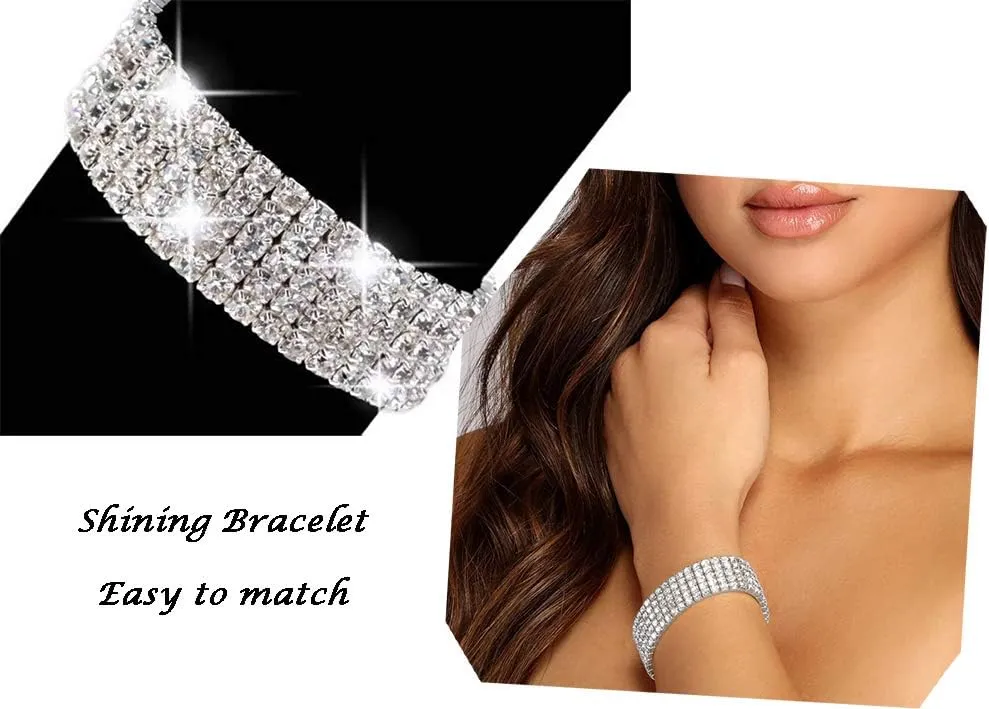 Rhinestone Choker Necklaces Silver Diamond Choker Bracelet Crystal Earrings Necklace Set for Women Sexy Rhinestone Party Wedding Jewelry Set