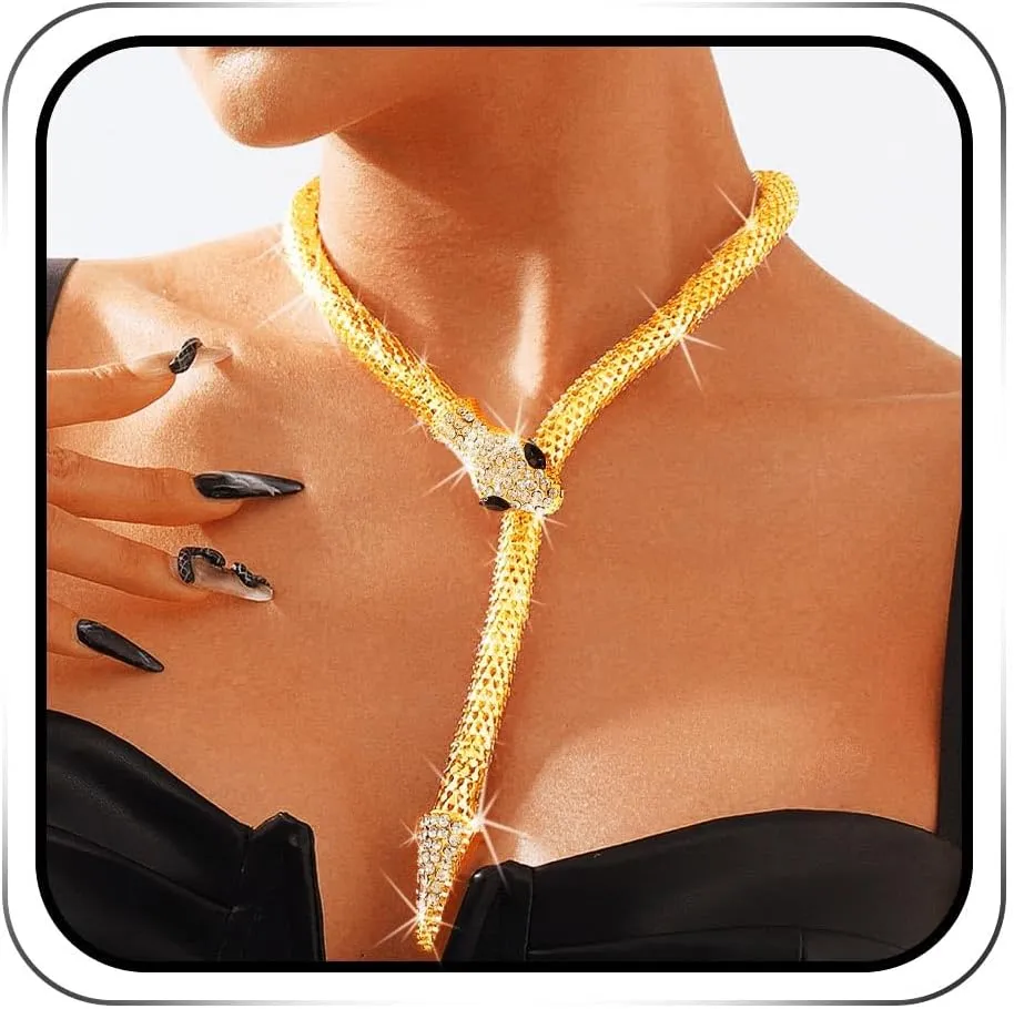 Rhinestone Snake Necklace Bendable Snake Choker Necklaces Halloween Fashion Jewelry for Women