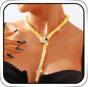 Rhinestone Snake Necklace Bendable Snake Choker Necklaces Halloween Fashion Jewelry for Women