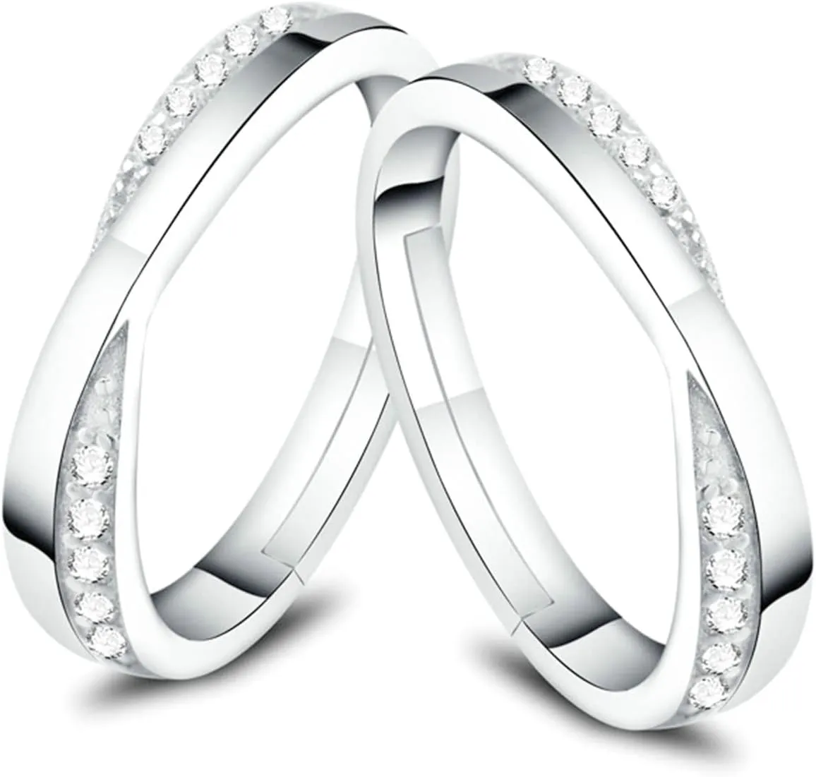 Rings for Couples Adjustable, 925 Sterling Silver Wedding Rings for Couples Customize Infinity Ring with Cubic Zirconia