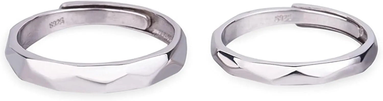 Rings for Men and Women Couple, Engraved Rings for Couples Personalized Adjustable 925 Sterling Silver Multi-Facted Ring