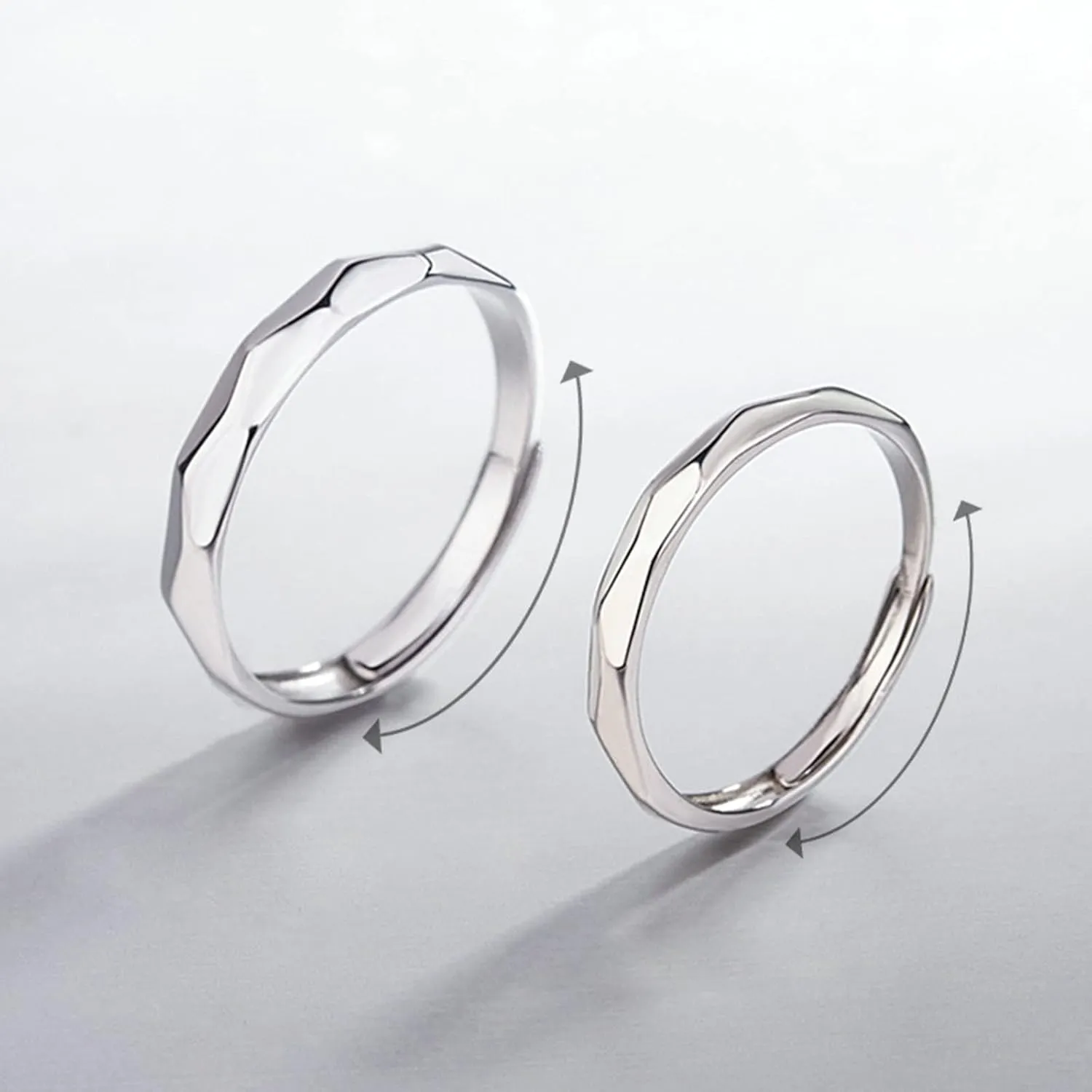 Rings for Men and Women Couple, Engraved Rings for Couples Personalized Adjustable 925 Sterling Silver Multi-Facted Ring