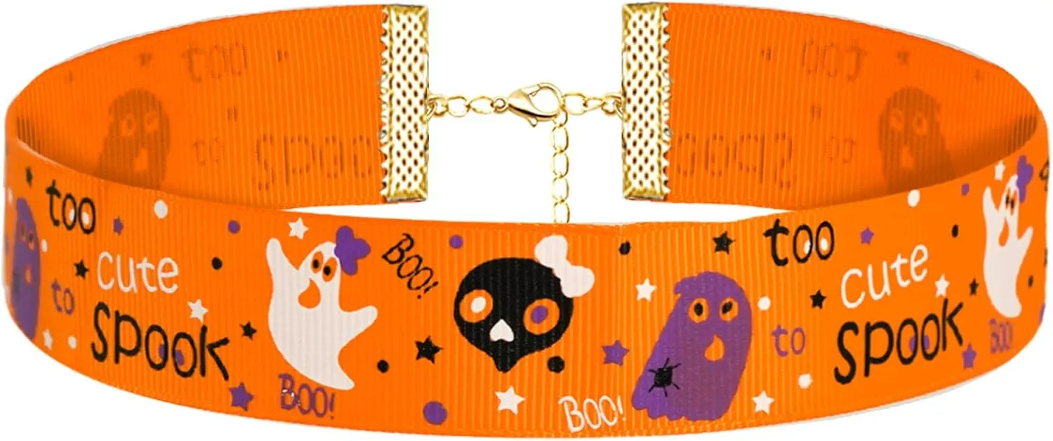 Ronglry Cute Halloween Choker Necklace for Women Halloween Chokers Ghost Spider Pumpkin Boo Cute Cartoon Necklace Halloween Spooky Choker Necklaces Halloween Collar Choker for Party Costumes Accessories