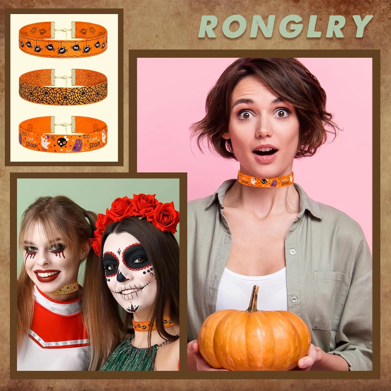 Ronglry Cute Halloween Choker Necklace for Women Halloween Chokers Ghost Spider Pumpkin Boo Cute Cartoon Necklace Halloween Spooky Choker Necklaces Halloween Collar Choker for Party Costumes Accessories
