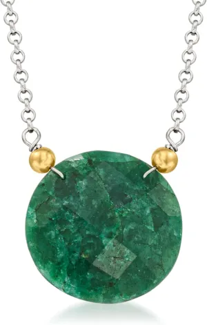 Ross-Simons 20.00 Carat Emerald Pendant Necklace in 14kt Yellow Gold and Sterling Silver. 18 inches