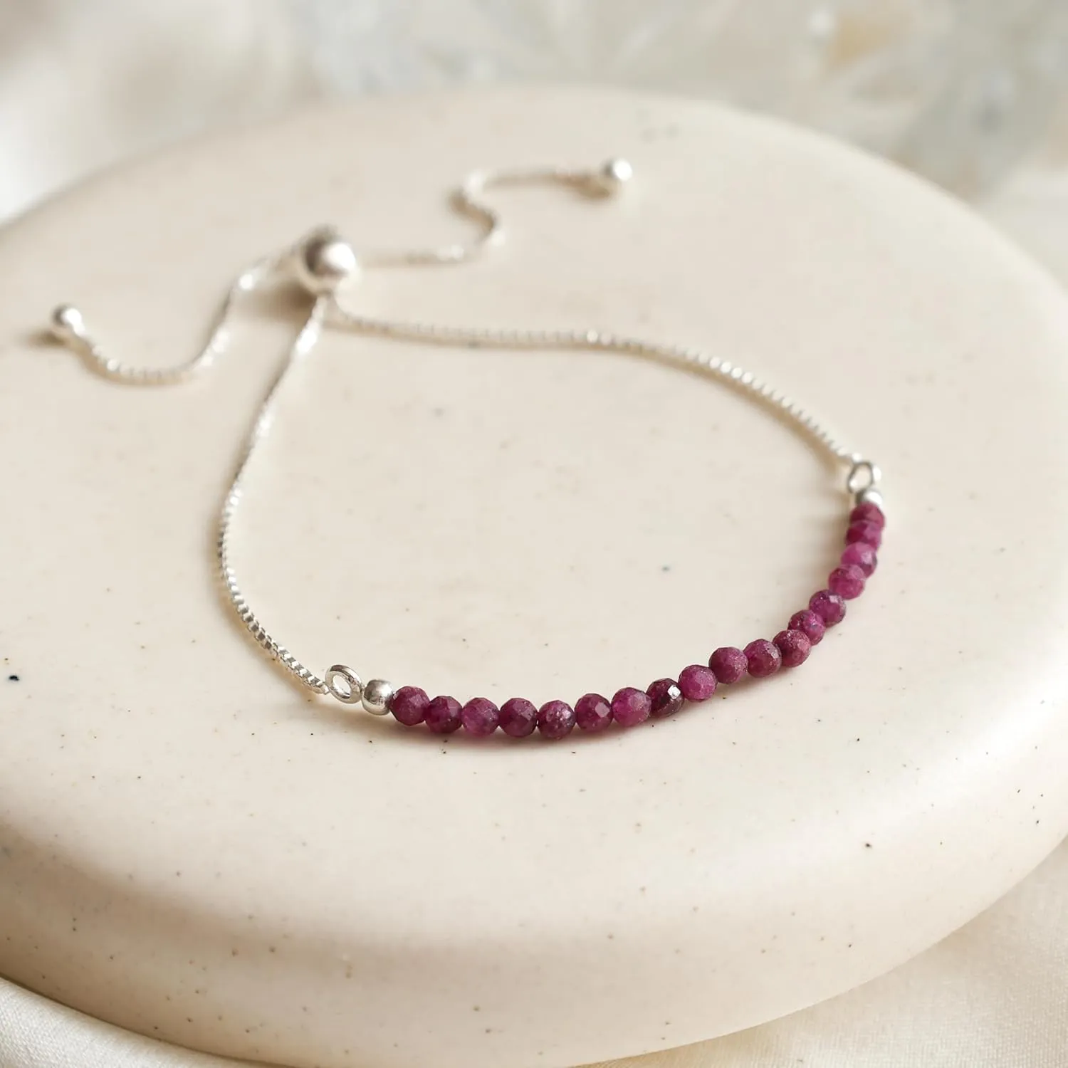 Ruby Bracelets for Women Birthstone Beaded Bracelet July Bracelet Bolo Beads Bracelet Gemstone Jewelry 925 Sterling Silver Plated Chain (6-9 inch Adjustable Length)