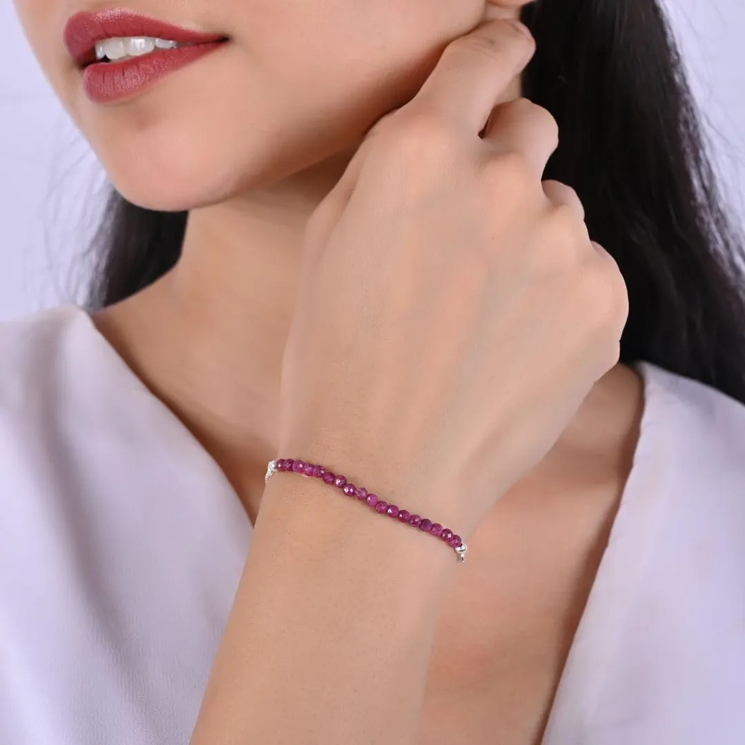 Ruby Bracelets for Women Birthstone Beaded Bracelet July Bracelet Bolo Beads Bracelet Gemstone Jewelry 925 Sterling Silver Plated Chain (6-9 inch Adjustable Length)