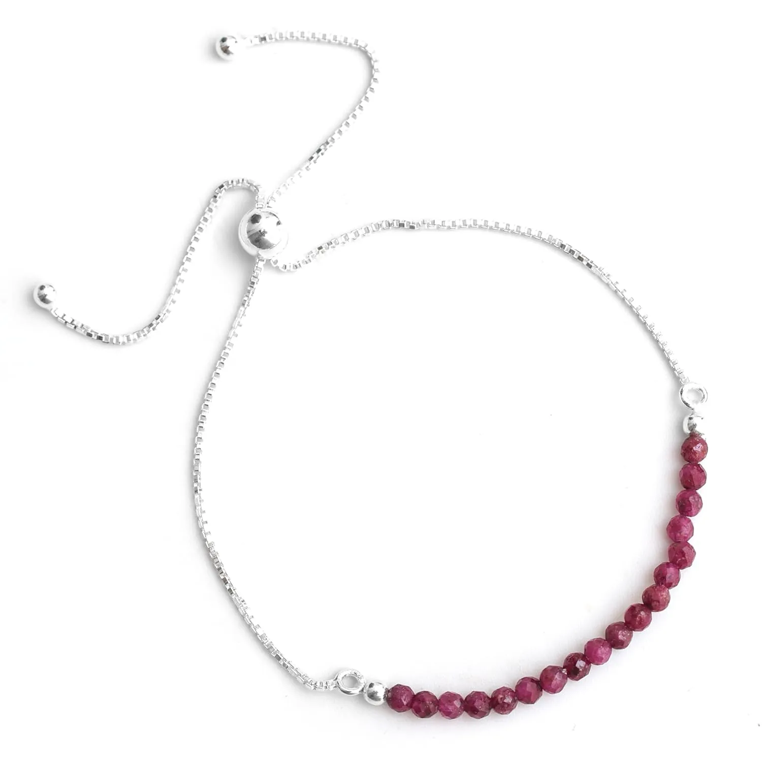 Ruby Bracelets for Women Birthstone Beaded Bracelet July Bracelet Bolo Beads Bracelet Gemstone Jewelry 925 Sterling Silver Plated Chain (6-9 inch Adjustable Length)