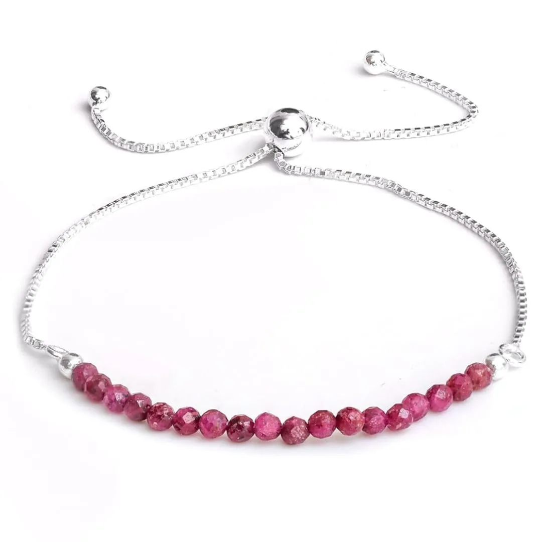 Ruby Bracelets for Women Birthstone Beaded Bracelet July Bracelet Bolo Beads Bracelet Gemstone Jewelry 925 Sterling Silver Plated Chain (6-9 inch Adjustable Length)