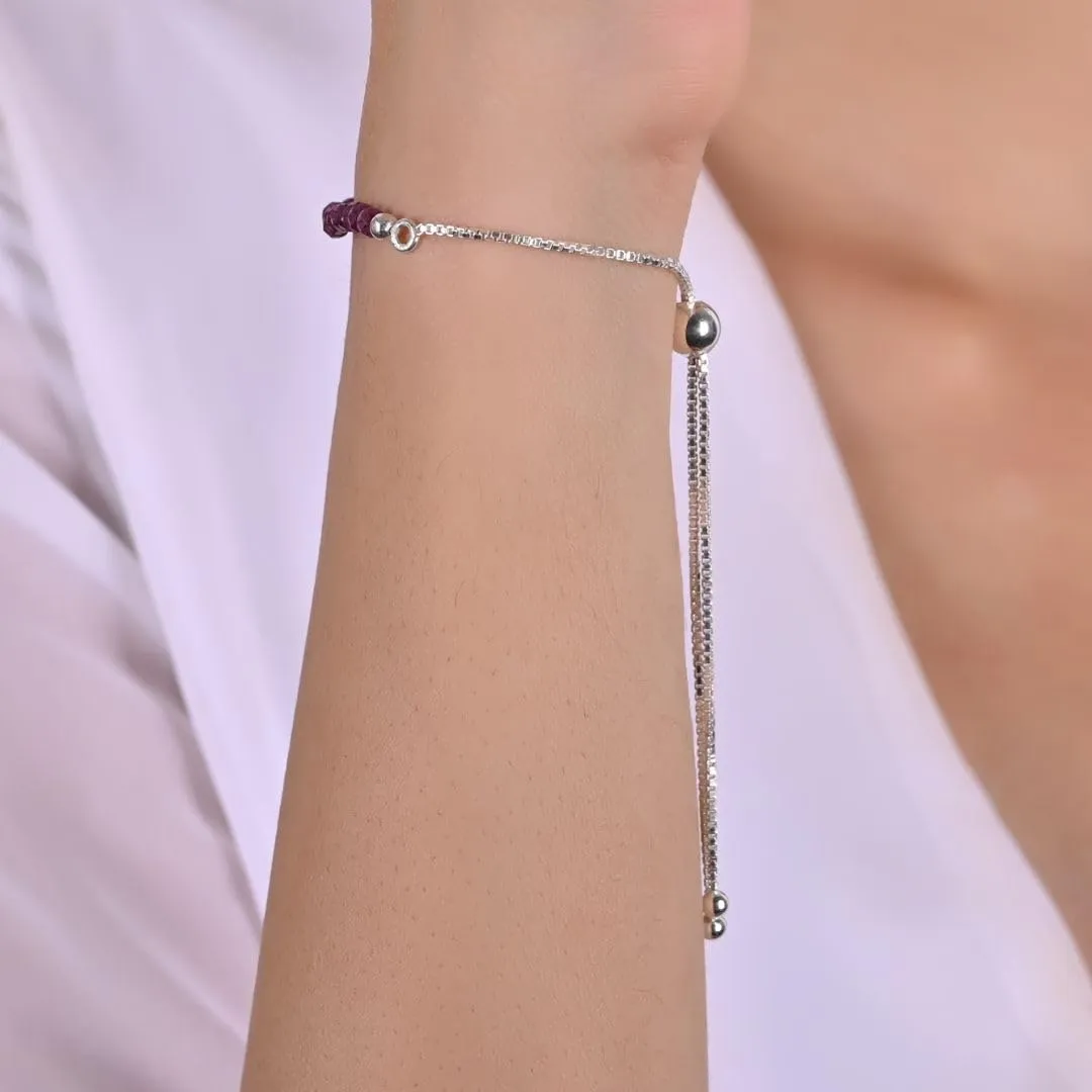 Ruby Bracelets for Women Birthstone Beaded Bracelet July Bracelet Bolo Beads Bracelet Gemstone Jewelry 925 Sterling Silver Plated Chain (6-9 inch Adjustable Length)