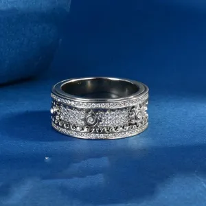 S925 Sterling Silver CNC Gear Full Diamond Rotating Ring